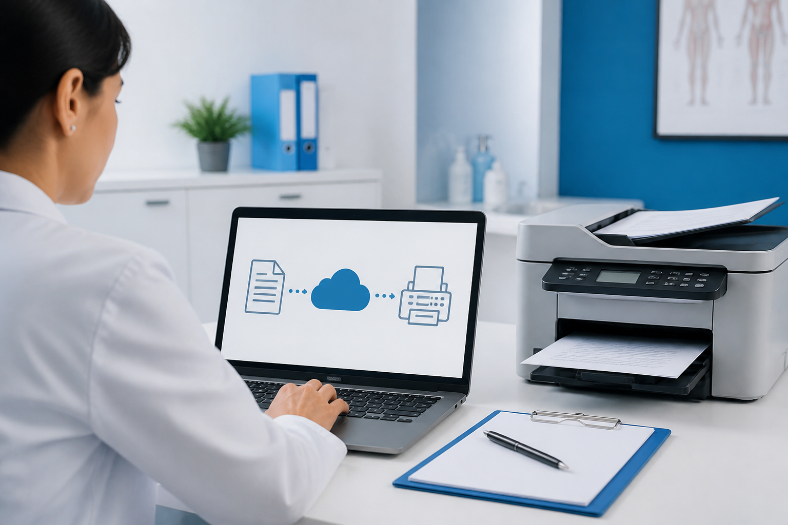 Cloud fax documents in a professional office